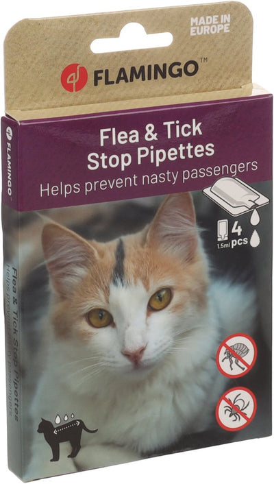 Flamingo Flohtropfen Katze – Batali Flohzeckenstopper Pipetten 4x1,5ml – Antiparasitentropfen – gegen Flöhe – Zecken und Milben – mit Dimethicone – ohne Insektizid – ab 3 Monaten geeignet – für alle Hauttypen
