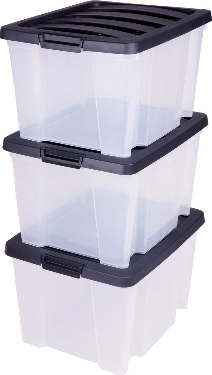 Iris Handybox Aufbewahrungsbox – 30l – Kunststoff – transparent schwarz – 3er-Set