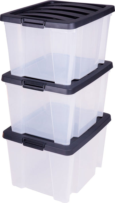 Iris Handybox Aufbewahrungsbox – 30l – Kunststoff – transparent schwarz – 3er-Set