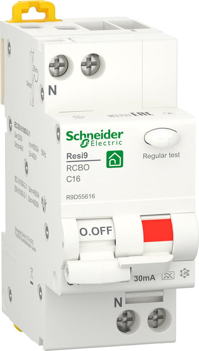 Schneider Electric Resi9 – Fehlerstromschutzschalter – 1p+n – 16a – C-Charakteristik – 6000a – 30ma – Typ A