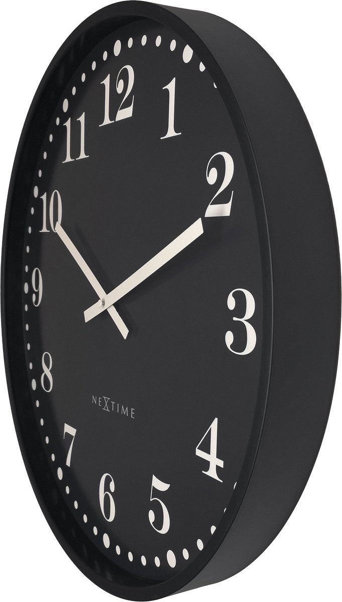 Nexttime dickens groß – Wanduhr – 50 cm – Kunststoff – schwarz – geräuschlos
