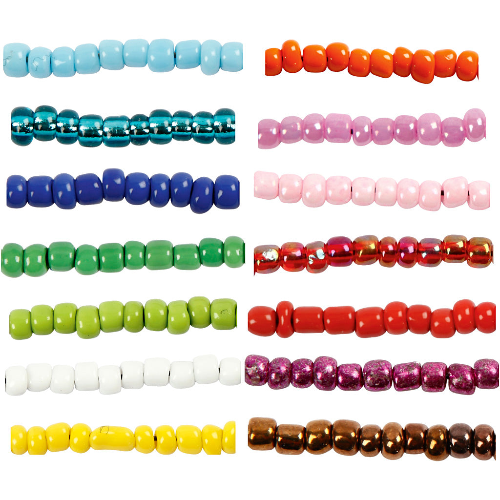 Creativ Company Rocailles, D 3 mm, Größe 8 0, Lochgröße 0,6-1,0 mm, verschiedene Farben, 14x25 g 1 Box