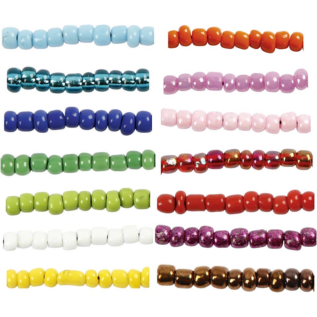Creativ Company Rocailles, D 3 mm, Größe 8 0, Lochgröße 0,6-1,0 mm, verschiedene Farben, 14x25 g 1 Box