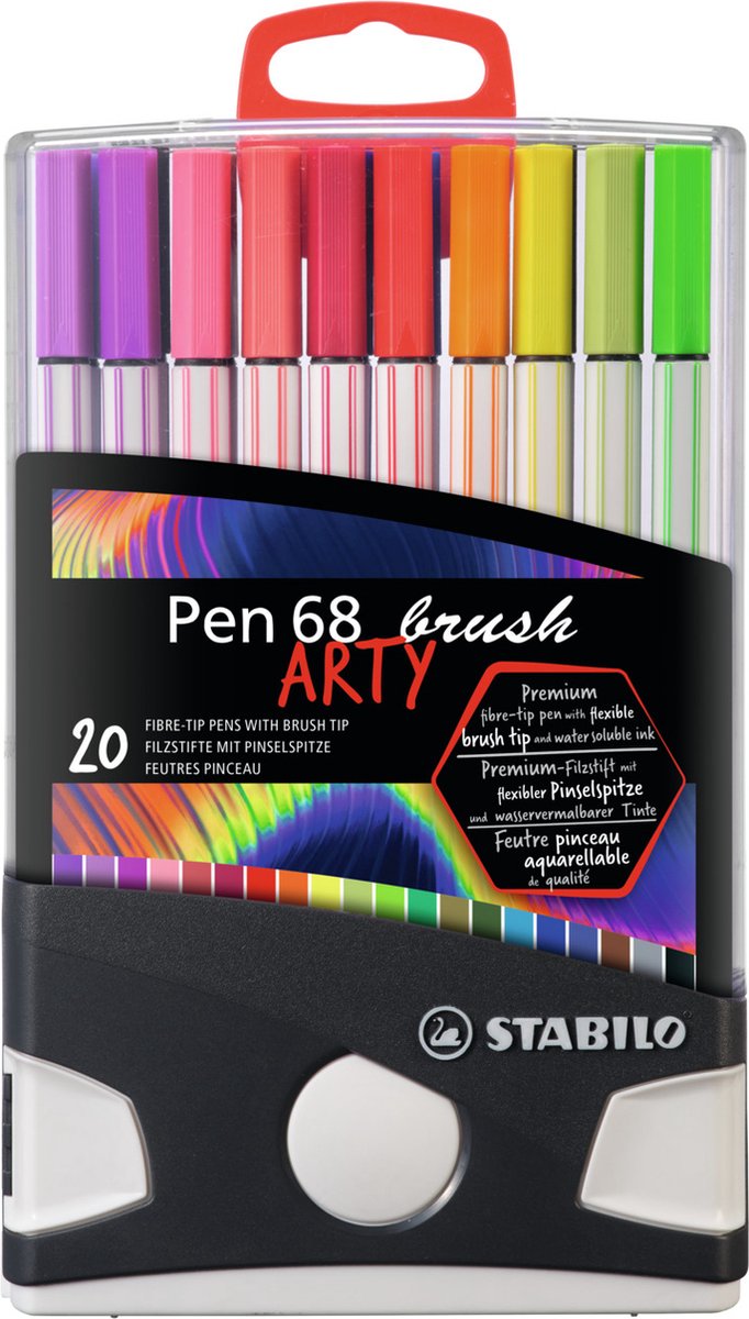 Stabilo Pen 68 Brush – Premium Pinselfilzstift – mit flexibler Pinselspitze – Farbparade mit 20 verschiedenen Farben