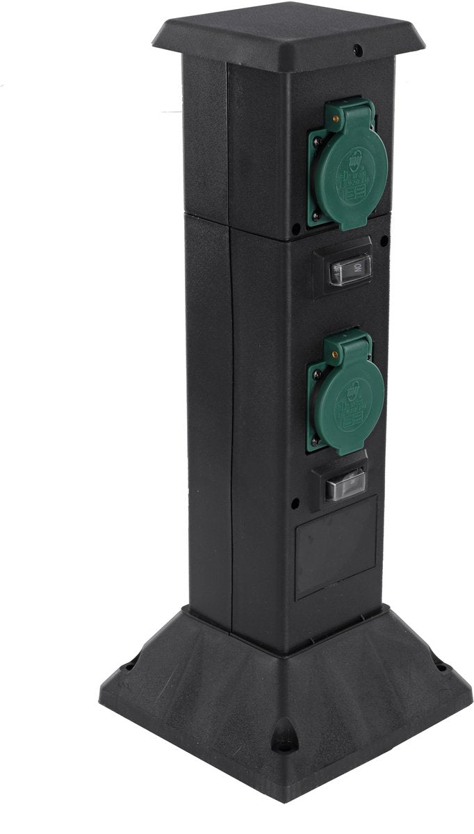 Q-Link-Gartenmast – 4 x Steckdose – geerdet – IP44 – 40 cm – Polypropylen – Schwarz