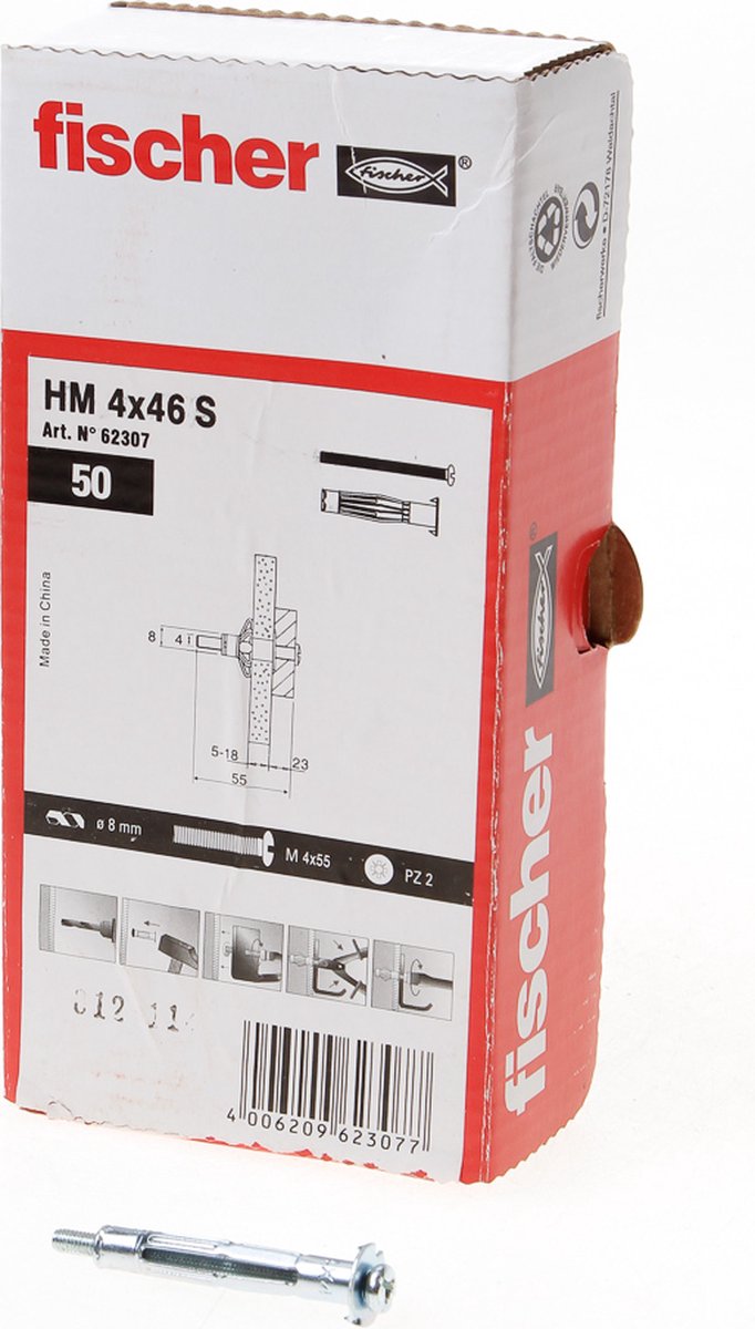 Fischer Hohlwanddübel HM 4 x 45 s 45 mm 8 mm 519770 50 Stück