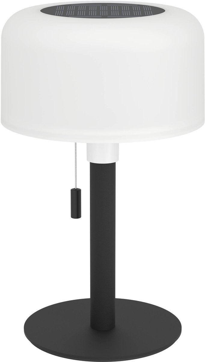 Eglo Montapalma Tischleuchte für drinnen und draußen – wiederaufladbar (bis zu 60 Stunden Licht) – Solar – 25 cm – Schwarz und Weiß – warmweißes Licht und einstellbares RGB – kabellos – dimmbar
