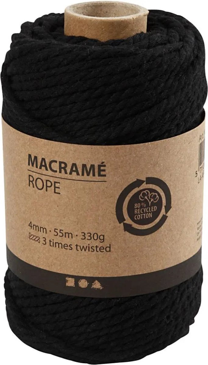 Creativ Company Macrame Cord Black, 55m