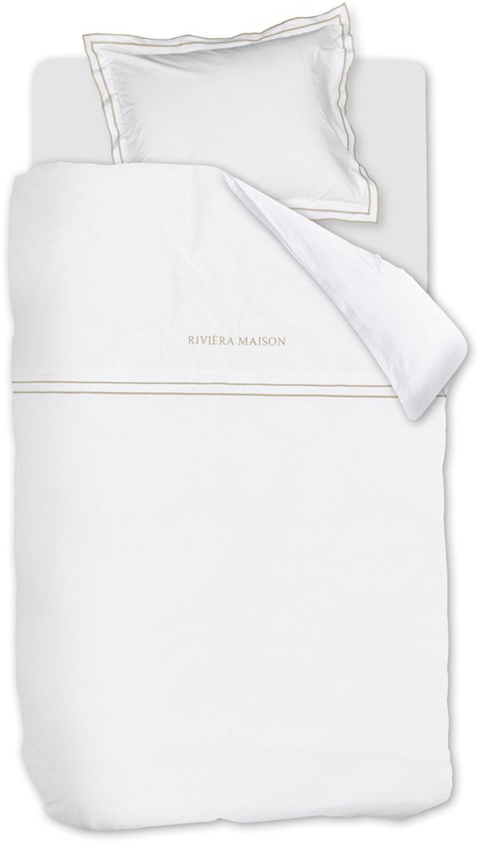 Riviera maison rivièra maison - Bettbezug Salute, weiß, 100 % Baumwolle mit sandfarbener Stickerei