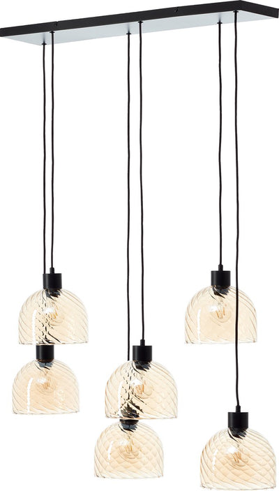 Brilliant Casto – Hängelampe – 6-flammig – E27 max. 6 x 25 W – Glas – Bernstein – Schwarz