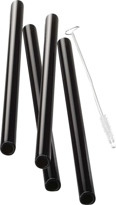Gefu Future Glasstrohhalme schwarz – 18 cm – 4er-Set – inklusive Reinigungsbürste