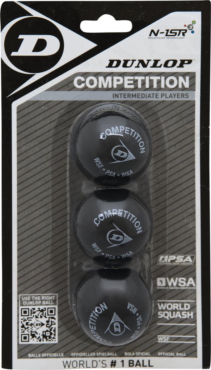Dunlop Wettkampf-Squashball – 3 Bälle – 1 gelber Punkt