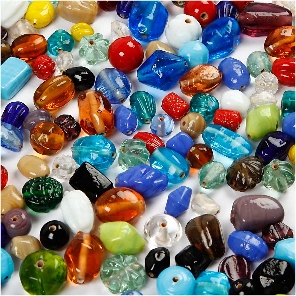 Kreativfirma Glasperlen, dumm 7-18 mm, Lochgröße 1 mm, ca. 600 Stück, verschiedene Farben, 1000 g 1 Box