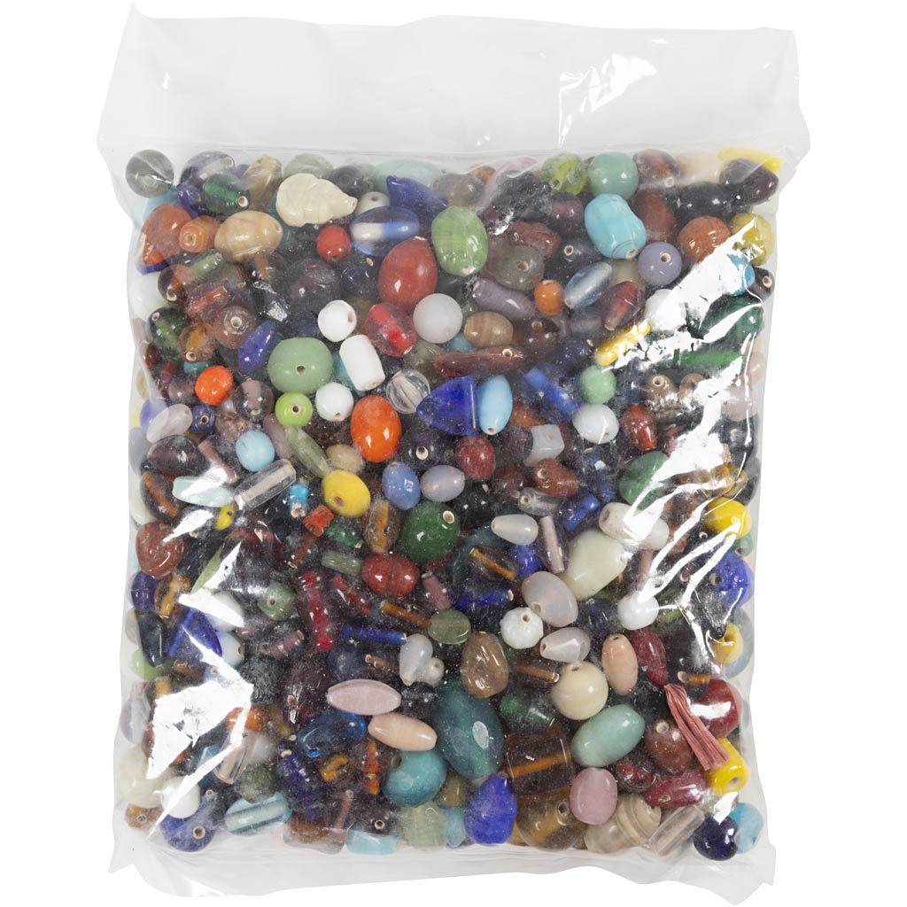 Kreativfirma Glasperlen, dumm 7-18 mm, Lochgröße 1 mm, ca. 600 Stück, verschiedene Farben, 1000 g 1 Box