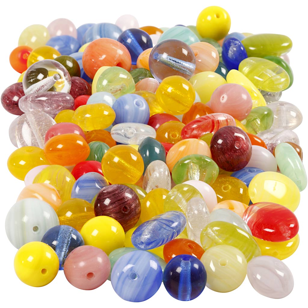 Creativ Company Glasperlen, rund, oval, kreisförmig, D 6-13 mm, Lochgröße 0,5-1,5 mm, verschiedene Farben, 350 gr 1 Box