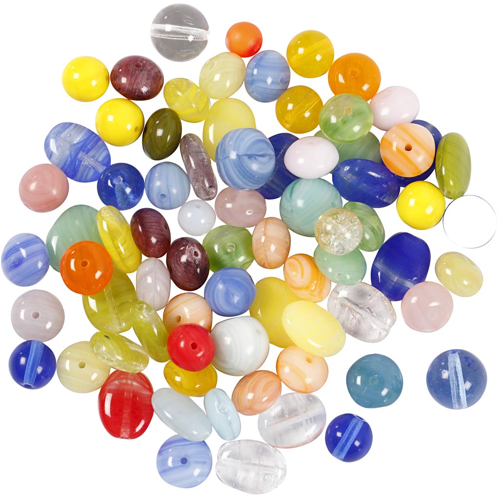 Creativ Company Glasperlen, rund, oval, kreisförmig, D 6-13 mm, Lochgröße 0,5-1,5 mm, verschiedene Farben, 350 gr 1 Box