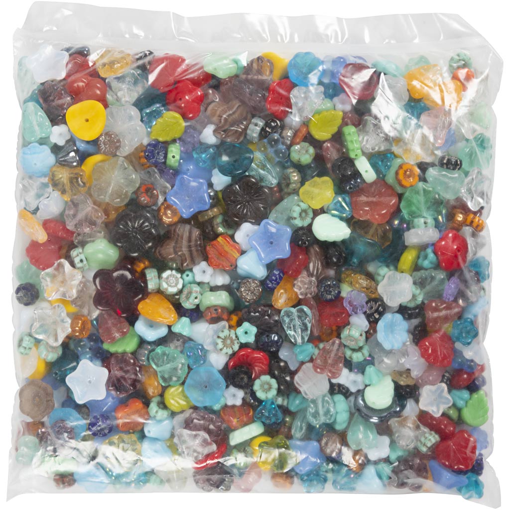 Creativ Company Glasperlen, Blätter, Blüten, D 6-17 mm, Lochgröße 0,5-1,5 mm, verschiedene Farben, 350 gr 1 Box