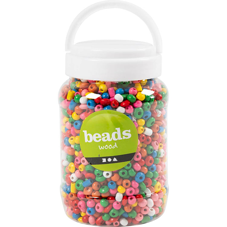 Creativ Company Holzperlen, D 5-8 mm, Lochgröße 1,5 mm, ca. 2170 Stück, verschiedene Farben, 175 gr, 400 ml 1 Eimer