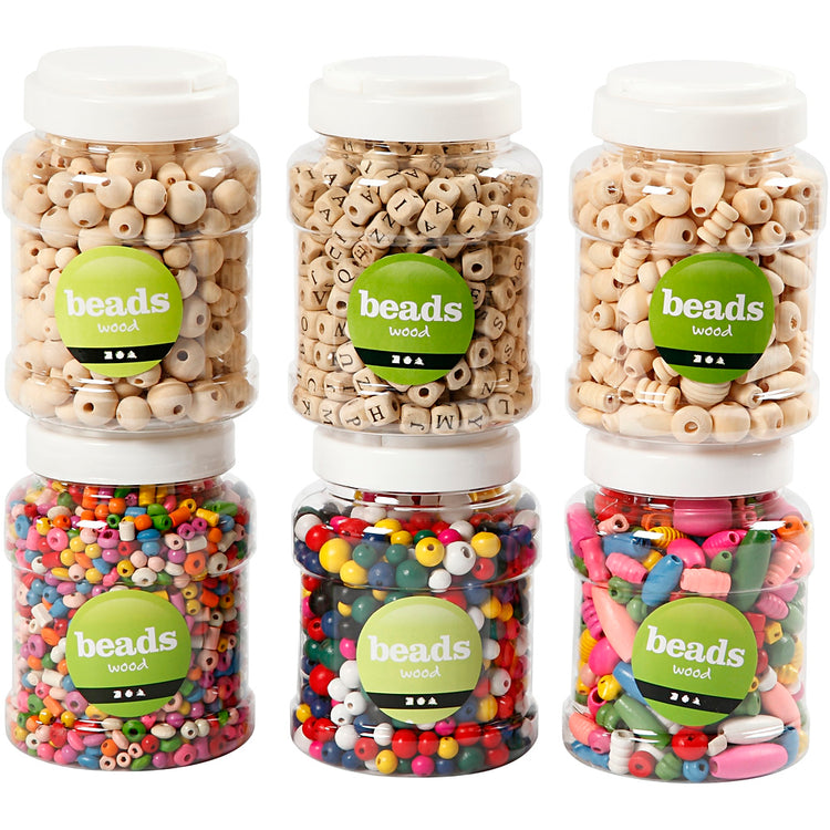 Creativ Company Holzperlen, D 5-25 mm, 6x200 g, 6x400 ml 1 Box