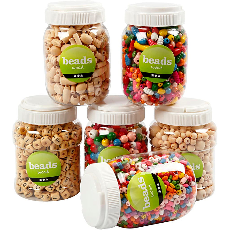 Creativ Company Holzperlen, D 5-25 mm, 6x200 g, 6x400 ml 1 Box