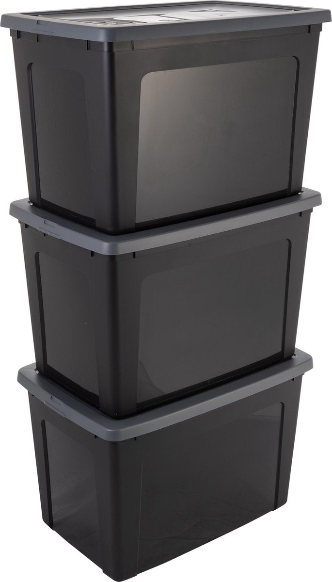 Iris Clearbox Aufbewahrungsbox – 70 l – Kunststoff – Schwarzgrau – 3er-Set