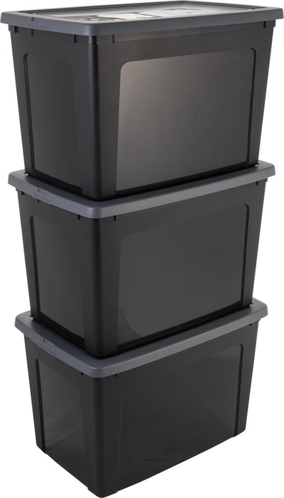 Iris Clearbox Aufbewahrungsbox – 70 l – Kunststoff – Schwarzgrau – 3er-Set