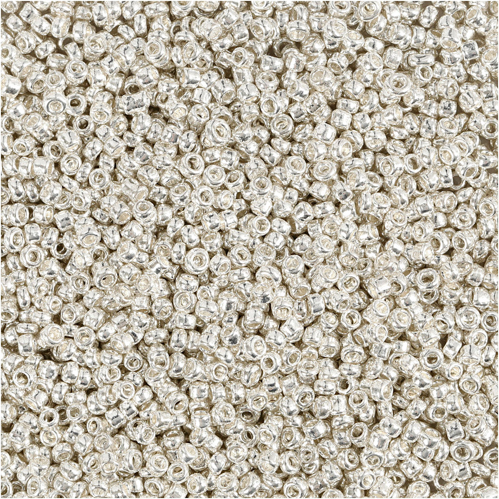 Creativ Company Rocailles, D 1,7 mm, Größe 15 0, Lochgröße 0,5–0,8 mm, silbernes Metall, 25 g, 1 Box