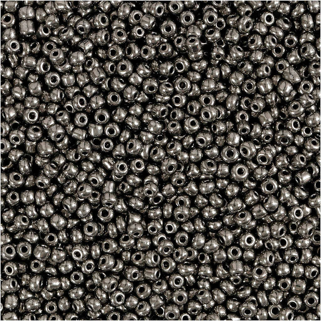 Creativ Company Rocailles, D 1,7 mm, Größe 15 0, Lochgröße 0,5–0,8 mm, graues Metall, 25 g, 1 Box