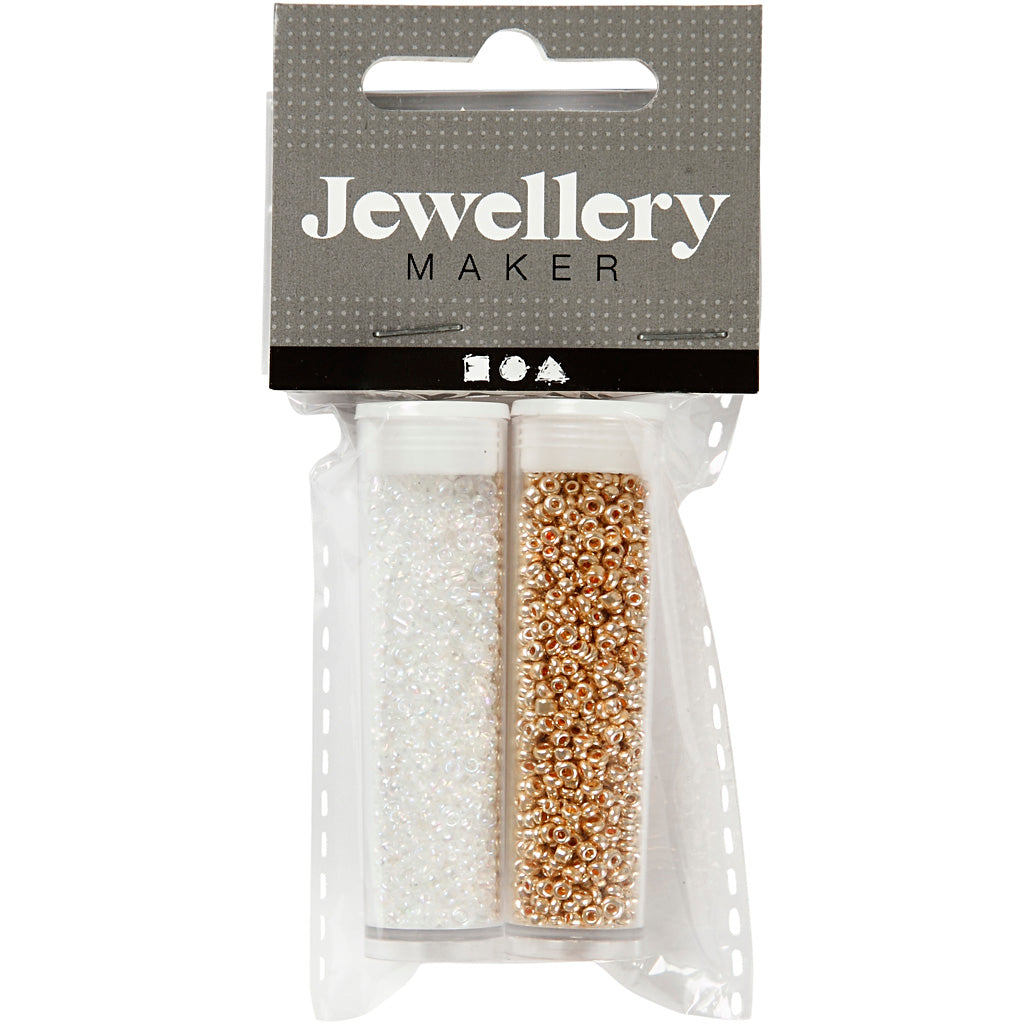 Creativ Company Rocailles, D 1,7 mm, Größe 15 0, Lochgröße 0,5-0,8 mm, weiß, 2x7 g 1 Box