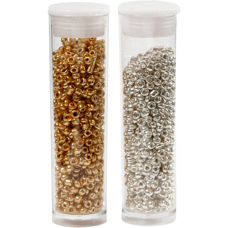 Creativ Company Rocailles, D 1,7 mm, Größe 15 0, Lochgröße 0,5-0,8 mm, Gold, Silber, 2x7 g 1 Box