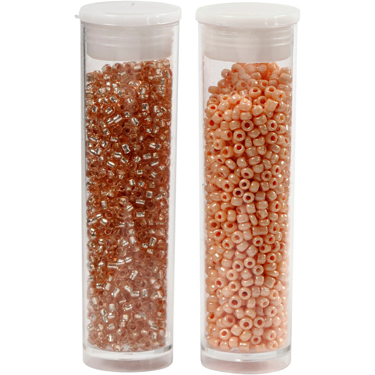 Creativ Company Rocailles, D 1,7 mm, Größe 15 0, Lochgröße 0,5-0,8 mm, Pfirsich, heller Pfirsich, 2x7 g 1 Box