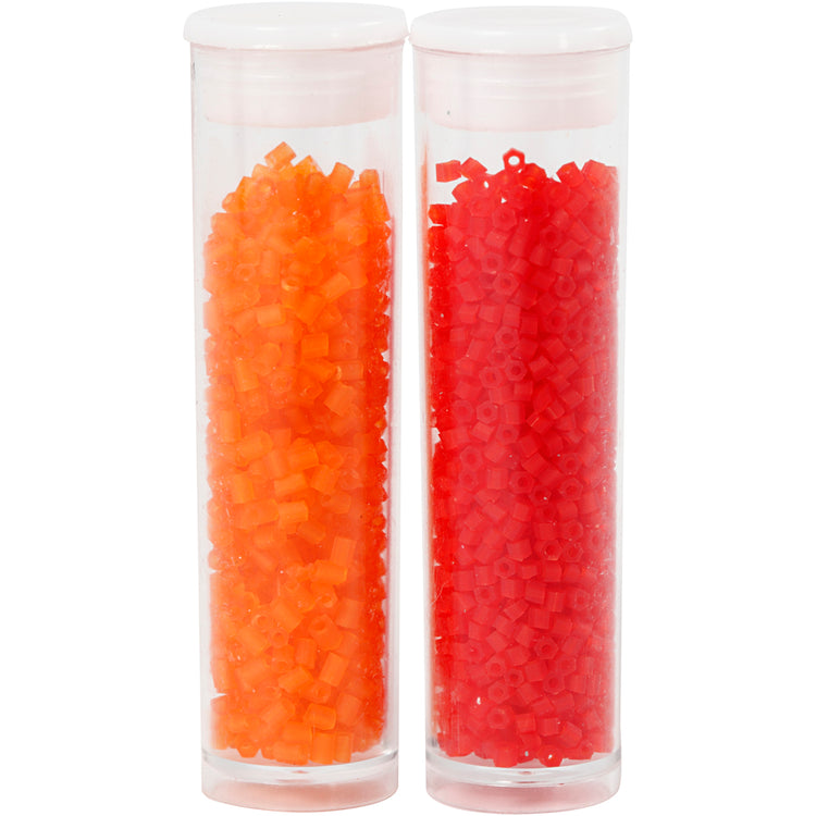 Creativ Company Rocailles 2-Schliff, D 1,7 mm, Größe 15 0, Lochgröße 0,5 mm, transparent orange, transparent rot, 2x7 g 1 Box