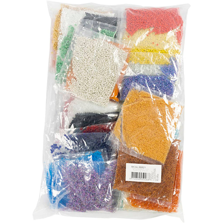 Creativ Company Rocailles, D 1,7+3+4 mm, Größe 6 0+8 0+12 0, Lochgröße 0,5-1,2 mm, Farben können variieren, 32x100 g 1 Box