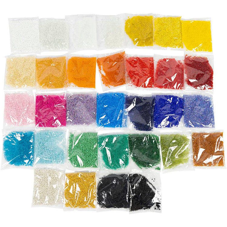 Creativ Company Rocailles, D 1,7+3+4 mm, Größe 6 0+8 0+12 0, Lochgröße 0,5-1,2 mm, Farben können variieren, 32x100 g 1 Box