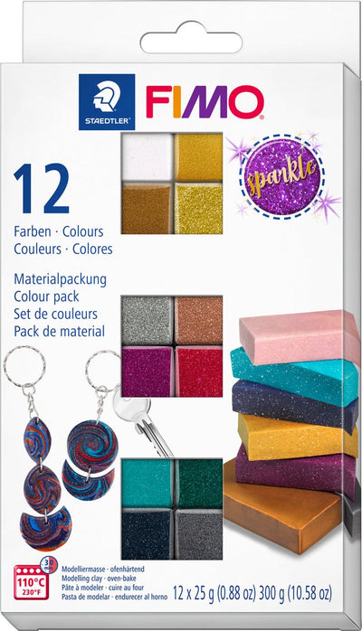 Fimo-Effekt - ofenhärtende Modelliermasse - Farbpaket 12 Farben, funkelnde Farben
