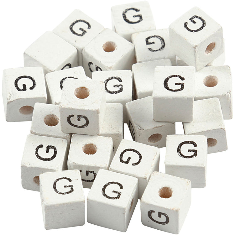Creativ Company Buchstabenperlen, g, Größe 8x8 mm, Lochgröße 3 mm, weiß, 25 Stück 1 Box