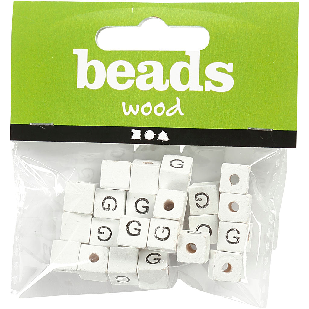 Creativ Company Buchstabenperlen, g, Größe 8x8 mm, Lochgröße 3 mm, weiß, 25 Stück 1 Box