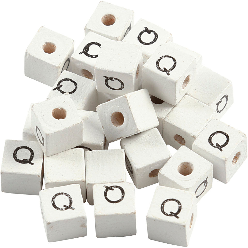 Creativ Company Buchstabenperlen, q, Größe 8x8 mm, Lochgröße 3 mm, weiß, 25 Stück 1 Box