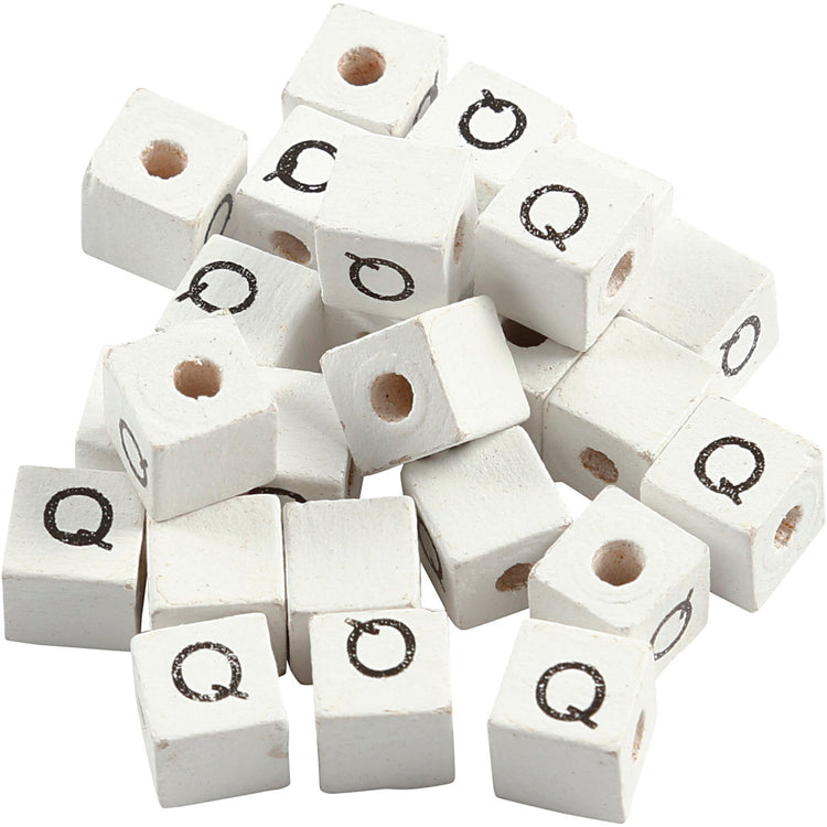 Creativ Company Buchstabenperlen, q, Größe 8x8 mm, Lochgröße 3 mm, weiß, 25 Stück 1 Box