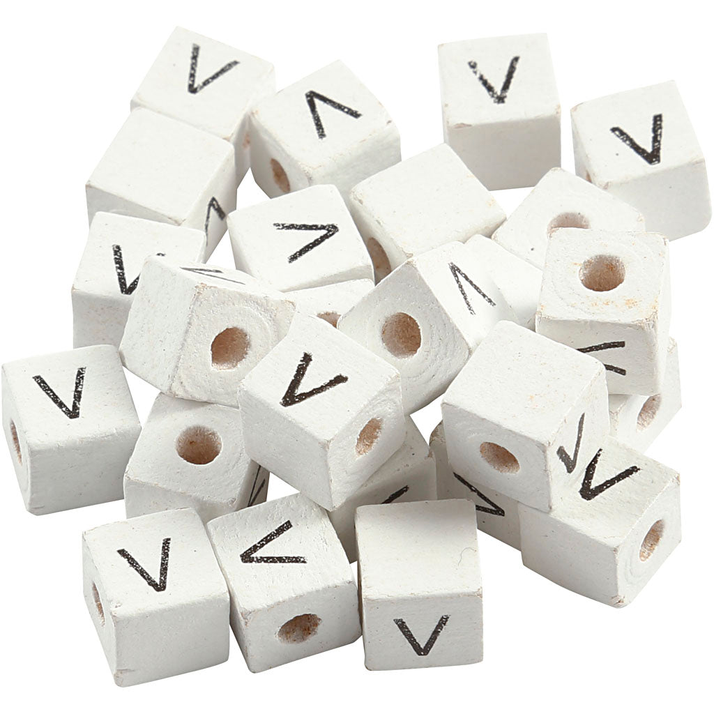 Creativ Company Buchstabenperlen, v, Größe 8x8 mm, Lochgröße 3 mm, weiß, 25 Stück 1 Box