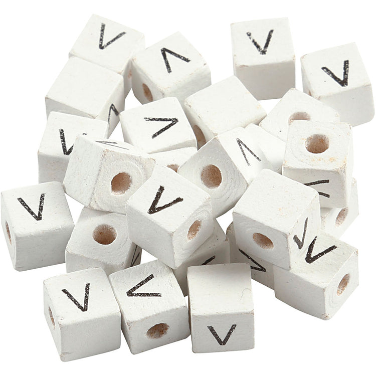 Creativ Company Buchstabenperlen, v, Größe 8x8 mm, Lochgröße 3 mm, weiß, 25 Stück 1 Box