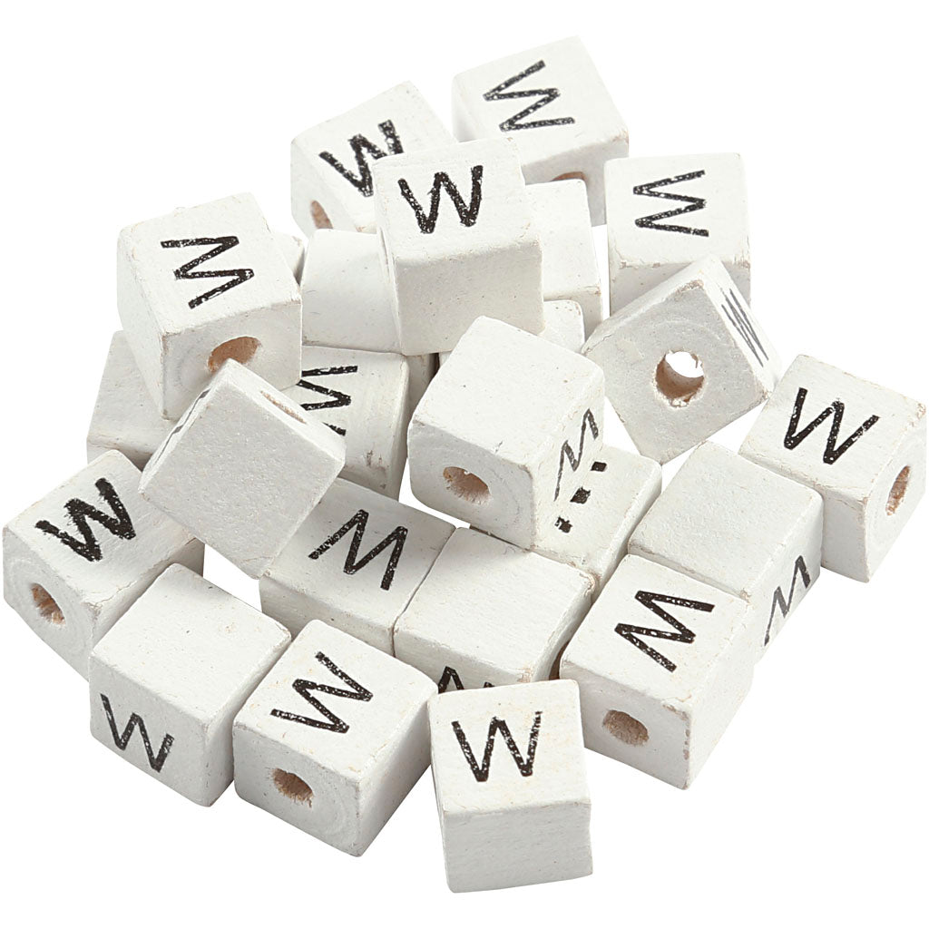 Creativ Company Buchstabenperlen, w, Größe 8x8 mm, Lochgröße 3 mm, weiß, 25 Stück 1 Box
