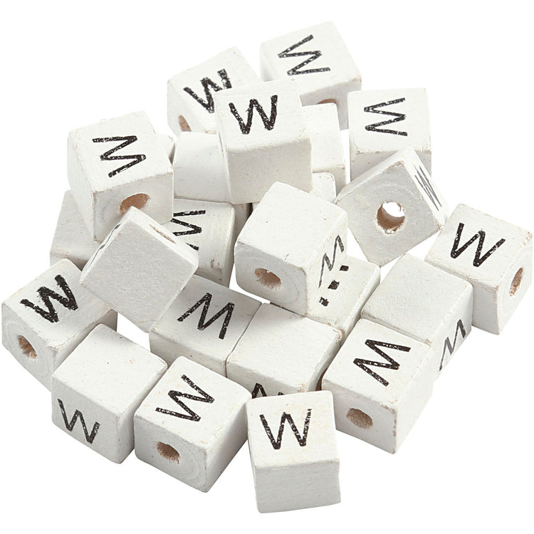 Creativ Company Buchstabenperlen, w, Größe 8x8 mm, Lochgröße 3 mm, weiß, 25 Stück 1 Box