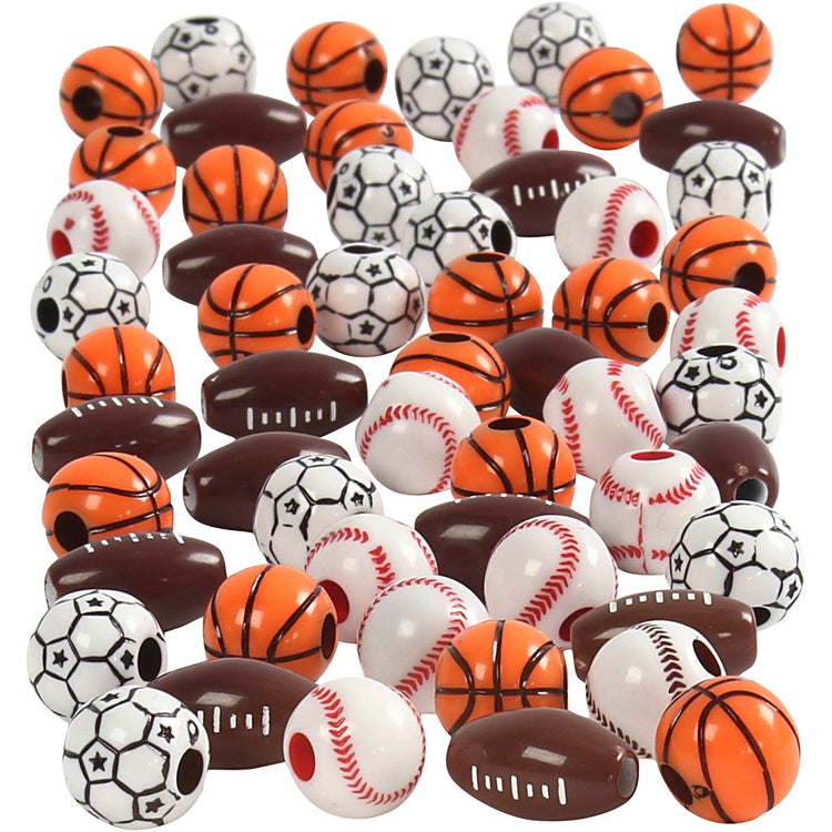 Creativ Company Sportperlen, Größe 11-15 mm, Lochgröße 3-4 mm, ca. 55 Stück, verschiedene Farben, 45 g 1 Box