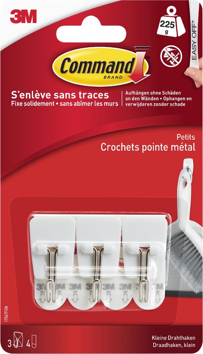 3 m 1060951 – cmnd weiße Drahthaken, klein, 3 Stück + 4 Stück pro Packung | 12 Stück