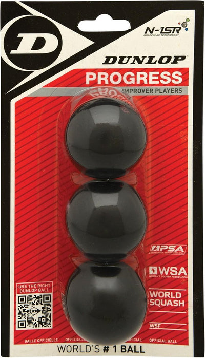 Dunlop Progress – Squashbälle für Fortgeschrittene – 3-Ball-Blister – Schwarz