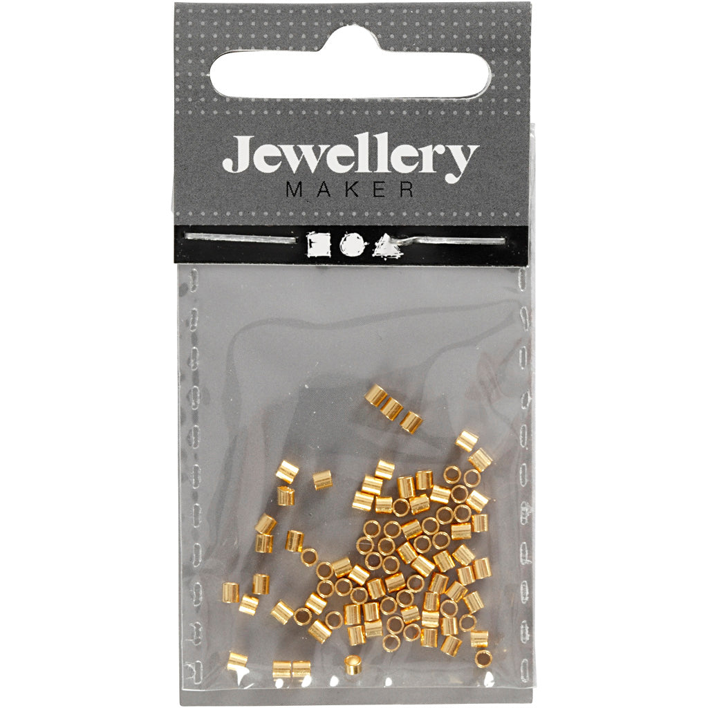 Creativ Company Quetschperlen Tube, Größe 2x2 mm, Lochgröße 1,4 mm, vergoldet, 80 Stück 1 Box