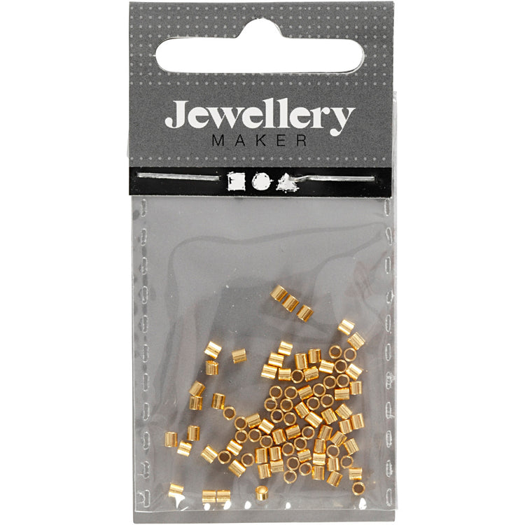 Creativ Company Quetschperlen Tube, Größe 2x2 mm, Lochgröße 1,4 mm, vergoldet, 80 Stück 1 Box