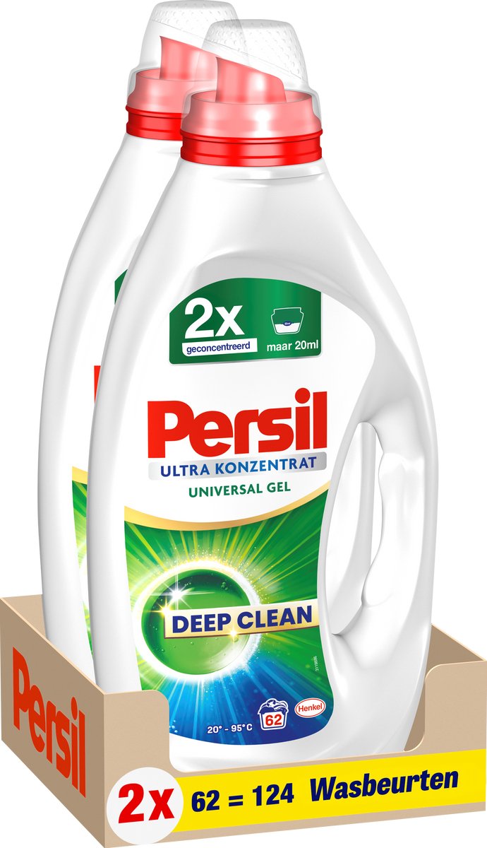 Persil ultrakonzentriertes Universalwaschmittel | 2 x 62 Wäschen | 124 Wäschen | Wertverpackung