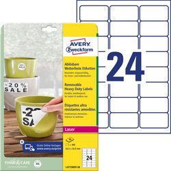 Avery wiederklebende Polyester-Etiketten, 63,5 x 33,9 mm, weiß